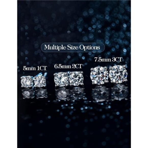 Moissanite Stud Earrings with 0.6ct-3ct D Color Round Cut Lab Created - Picture 13 of 14